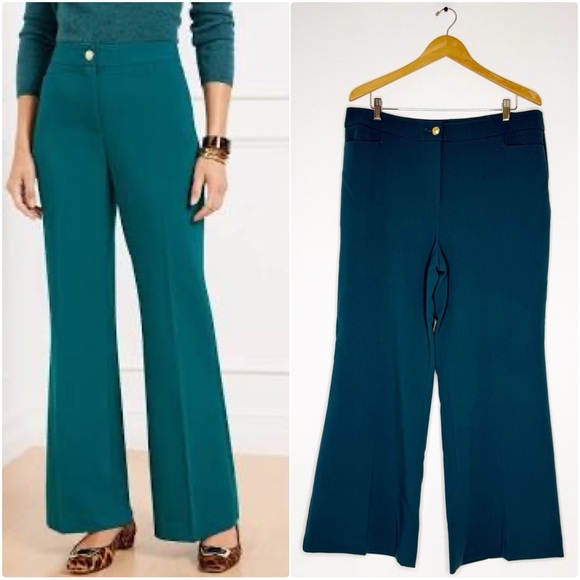 Talbots Providence Pant Dark Teal Size 16 Petite Flare Wide Leg Trousers - Picture 1 of 8